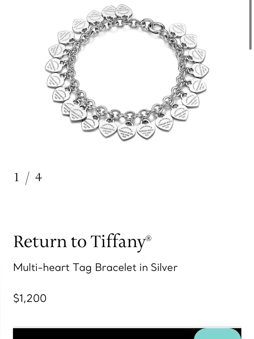Tiffany & Co. Silver Heart Charm Bracelet. Authentic
